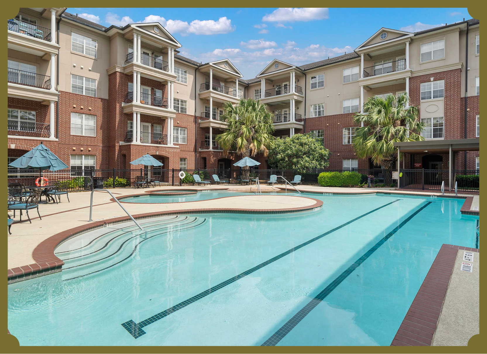 Modern fitness center and pool area at Laural Parke